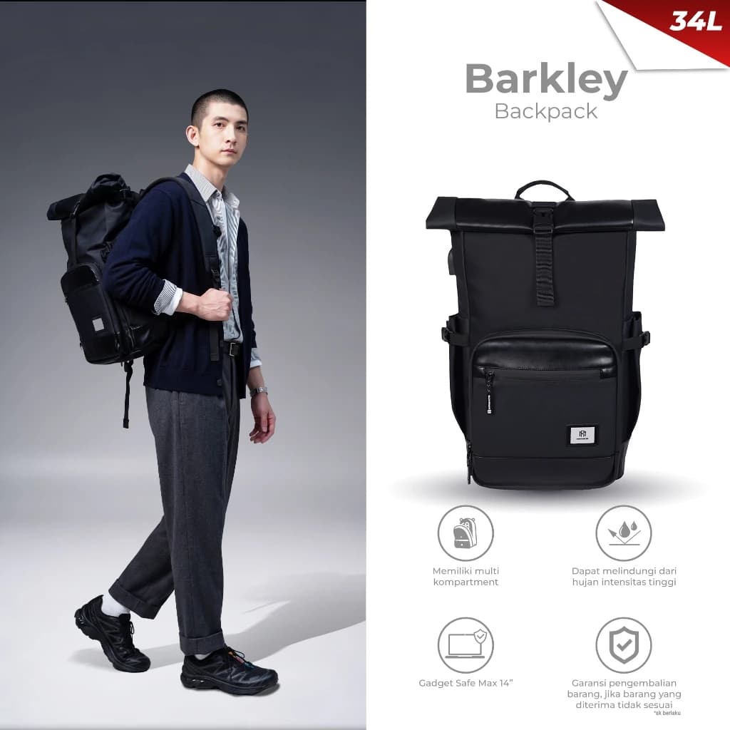 Mr Mads - Barkley Backpack Pria - Tas Ransel Pria Wanita Tas Punggung Pria Outdoor Kapasitas Besar Tas laptop 15 Inc - Waterproof