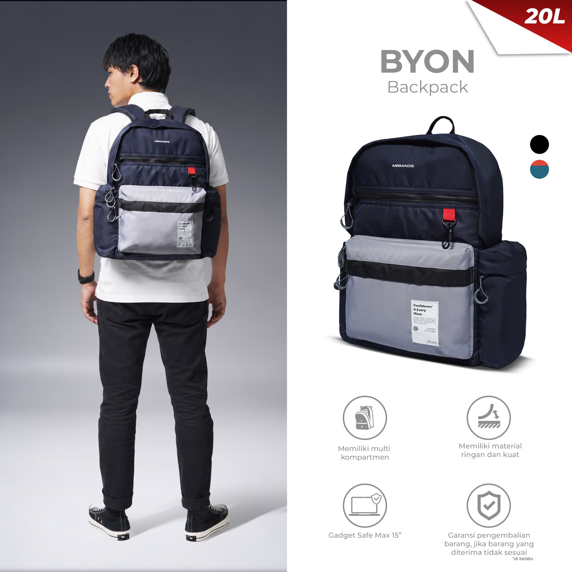 Mr Mads - Byon Backpack - Tas Ransel Pria Wanita Tas Punggung Pria Outdoor Kapasitas Besar